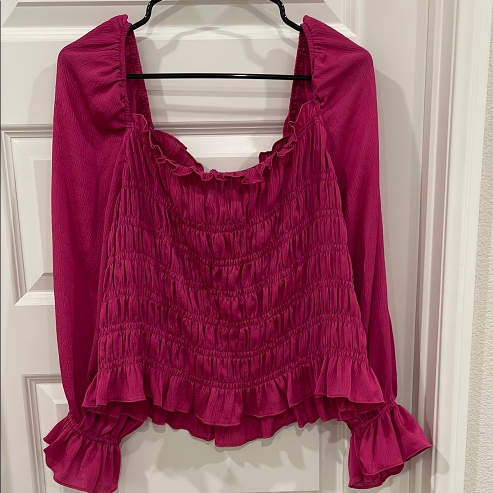 A New Day Pink Smocked Ruffled Blouse